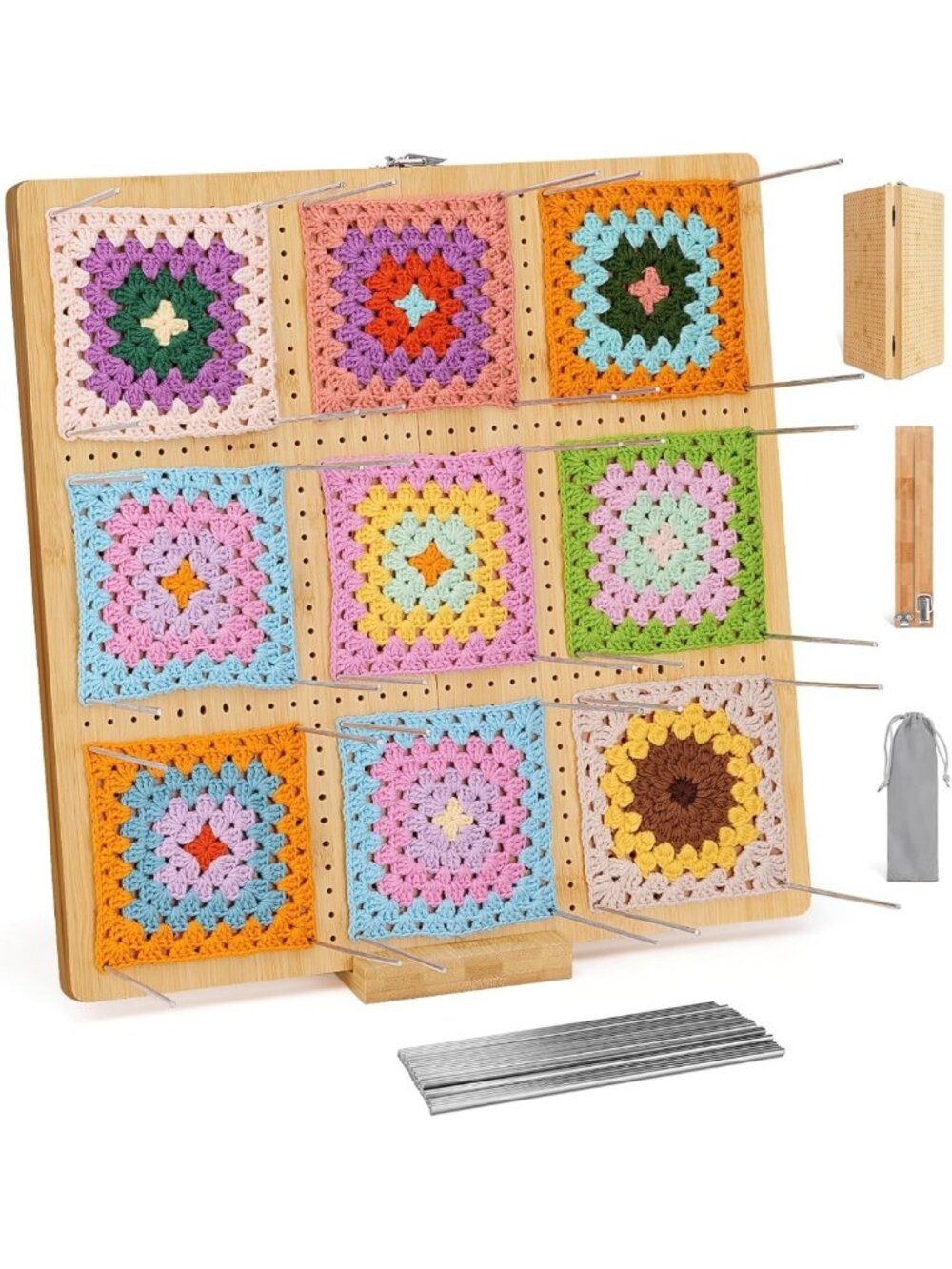17” Foldable Crochet Blocking Board with 40 Pegs - Large Bamboo Accessory for
